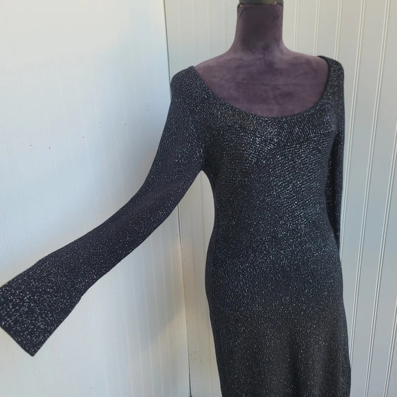 NWT WHITE HOUSE BLACK MARKET Black Silver Metallic Shimmer Knit Sweater Dress S - Picture 5 of 16